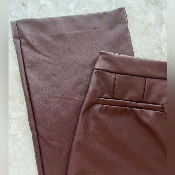 Fashion Nova Julia Faux Leather Chocolate Trouser Pants size Medium - Picture 11 of 13